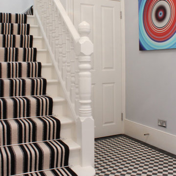 Black & White Striped Wool Carpet to Stairs