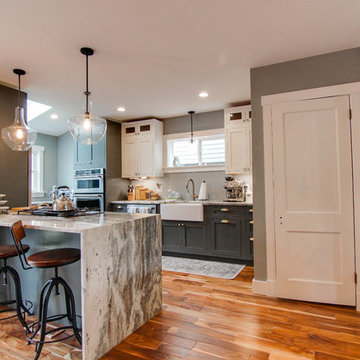 Brown Fantasy Modern Kitchen with Waterfall Panel