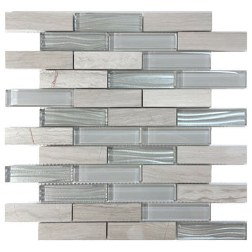 Modket White Oak Stone Gray Metallic Glass Mosaic Tile Backsplash TDH230MO