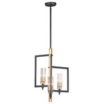 Maxim - Flambeau Three Light Chandelier - An exquisite collection featuring scalloped cylindrical Clear glass shades on unique metal frames finished in a combination of Black and Antique Brass. The cascading design of the chandeliers can be paired over a dining table or used as an entry fixture.