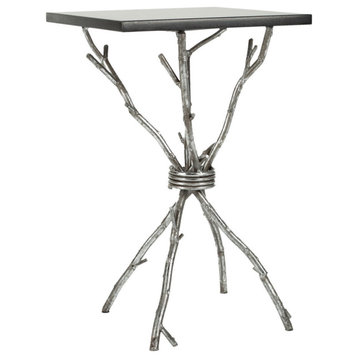 Sage Marble Top Silver Accent Table Black/Silver