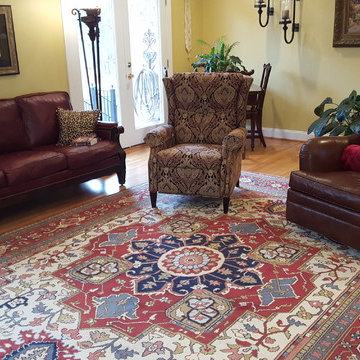 Serapi Oriental Rug sets  foundation for inviting traditional family room space!