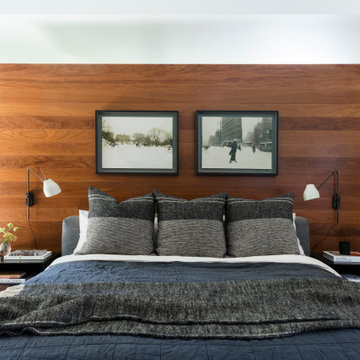 Rabb Road Primary Bedroom with Custom Walnut Bedwall