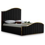 Meridian Furniture - Jolie Black Velvet King Bed, Black, King - Transform your bedroom into a dream haven with the breathtaking Jolie black velvet king bed. Featuring a stunning polished gold metal frame that supports black velvet upholstery on the headboard and footboard with channel tufting for texture, this sleek bed not only commands your attention, it demands it. The wavy design of the headboard and footboard evokes a dramatic image reminiscent of a boat rolling on the waves at sea, promising to lull you to sleep and reward you with a night of pleasant dreams.