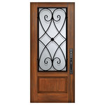 Knockety - Charleston Fiberglass Door, Clear Glass, Left Hand Inswing - Comes in GunStock finish, Pre-Finished and Pre-Hung