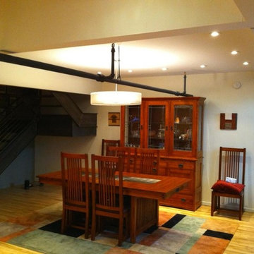 Rustic Dining Room complelemted by the Prui pendant from Sonneman