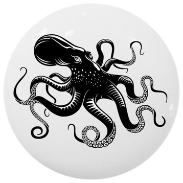 Black Octopus Ceramic Cabinet Drawer Knob