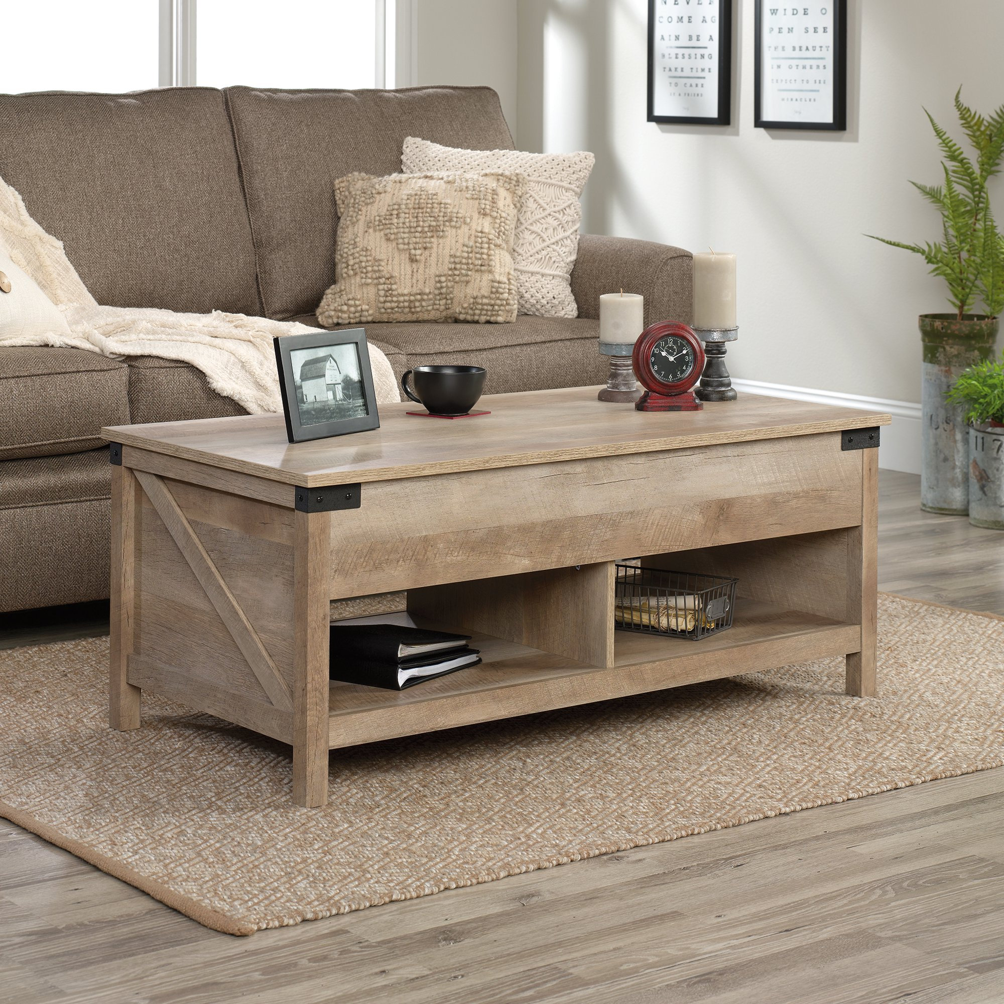 Farmhouse Lift Top Coffee Table With Lower Open Shelves Rectangular Farmhouse Lift Top Coffee Table With Lower Open Shelves Rectangular