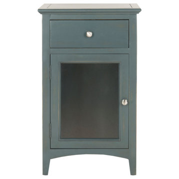 Keith One Drawer End Table With Glass Cabinet, Dark Teal