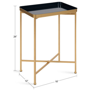 Celia Metal Tray Accent Table, Navy Blue/Gold 18x12x26