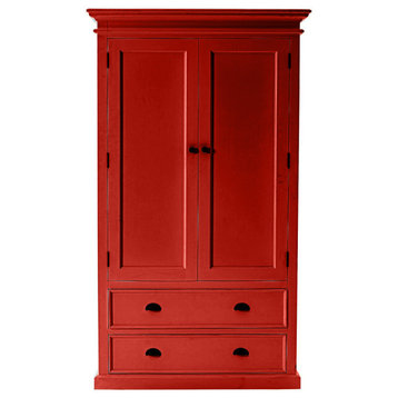 Modern Solid Wood Wardrobe, Persimmon Red