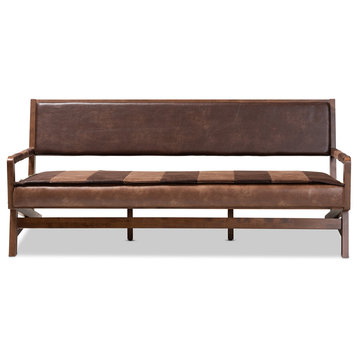 Leigh Rustic Brown Faux Leather Walnut Finish Sofa