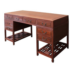 Chinese Vintage Brown Wood Editor Office Writing Desk Table - Desks And Hutches