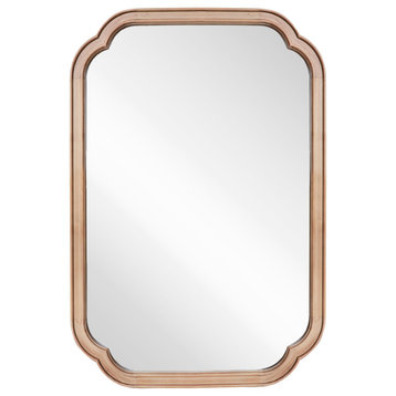 20" x 30" Rounded Corner Arch Natural Color Wood Frame Wall Mirror