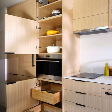 Smart Storage Solutions in a Compact ADU Kitchen Pull-Out Pantry & Drawers