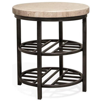 Bowery Hill Modern Metal 22" Round Storage End Table with Stone Top in Stone