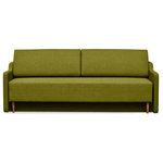 TevaHome - Oslo Sofa Bed in Lime - Featuring bright fabric upholstery, Oslo Mid-Century Modern Sofa Bed will suit any living room set-up. A functional design offers a comfortable place to lounge and relax by day and a cozy surface to sleep at night. It utilizes a reliable mechanism that allows the user a simple operation of transforming the couch. A storage space under the seating is a great place for coverlets, pillows and blankets. Minimalist yet refined look of this sleeper is adorned with a mid-century flair, which complement any room interior.