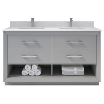 Rio II 60" Vanity with Power Bar and Drawer Organizer, Oxford Gray