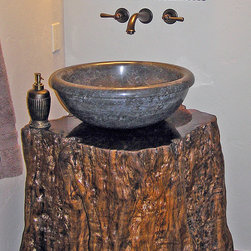 Black Marble Sink on Lychee Fruit Tree Trunk Vanity - Bathroom Sinks