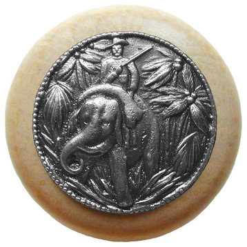 Jungle-Patrol Natural Wood Knob, Unfinished With Antique-Style Pewter