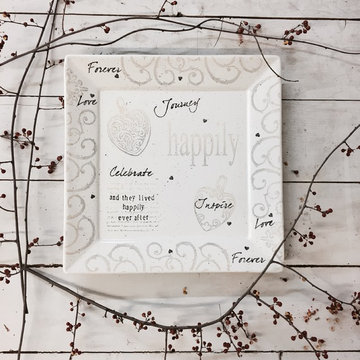 Hand Painted Happily Ever Ceramic Serving Platter