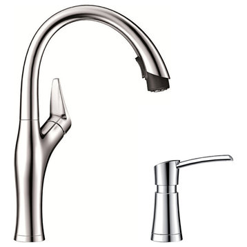 Blanco Artona Pull-Down Kitchen Faucet With Soap Dispenser, Polished Chrome