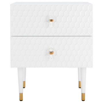 Beonica 2 Drawer Side Table, White/Gold