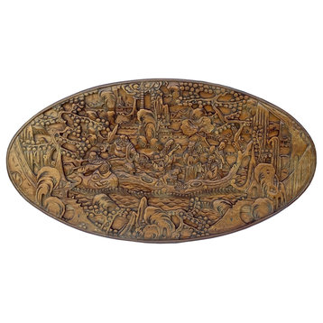 Chinese Vintage Relief 8 Immortals Oval Shape Wood Wall Art Hcs7290