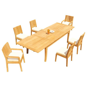 7-Piece Outdoor Teak Dining Set: 122" X-Large Rectangle Table, 6 Maldives Chairs