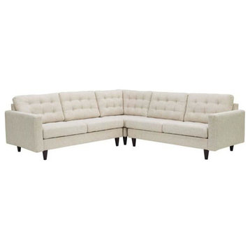 Dylan Empress 3 Piece Upholstered Fabric Sectional Sofa, Beige