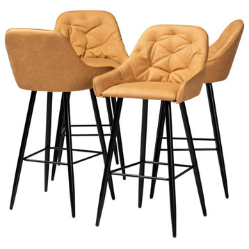 Shalese Modern Tan Faux Leather and Black Metal 4-Piece Bar Stool Set