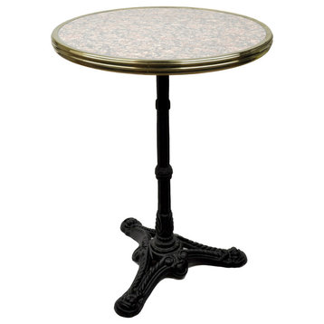 French Bistro Table, Grey/Pink Granite and Iron Base, 20" Diameter