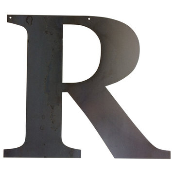 Rustic Large Letter "R", Painted Black, 24"