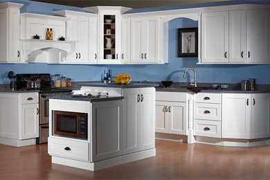 Kitchen - kitchen idea in Other with recessed-panel cabinets and white cabinets