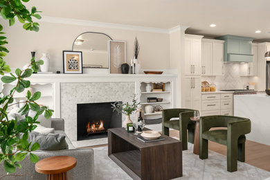 Example of a transitional family room design in Seattle