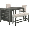 Rustic Gray 4-Piece Counter Height Dining Set With 3-Shelf Storage
