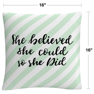 Abc 'She Believed She Could Green' 16"x16" Decorative Throw Pillow