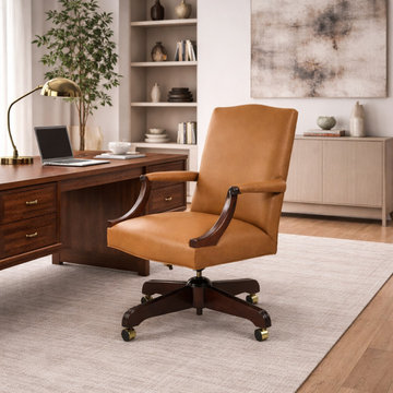 Transitional Chesterfield Style Oak France Director's Chair