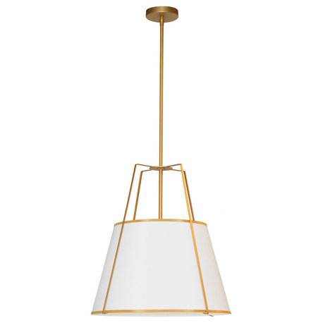 18" Contemporary Modern Pendant Light, Gold With White Tapered Drum Shade