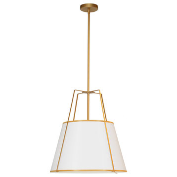 18" Contemporary Modern Pendant Light, Gold With White Tapered Drum Shade