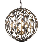 Crystorama - Broche 6 Light English Bronze & Antique Gold Sphere Chandelier - Layers of individual wrought iron leaves deliver a stunning, unique and functional light . The tailored elegance of the shimmering metallic florals are perfect for a transitional home though versatile enough to be incorporated into any modern design. While perfect for a bedroom, living area, or kitchen, it can be used anywhere you want to add a bit of glam.