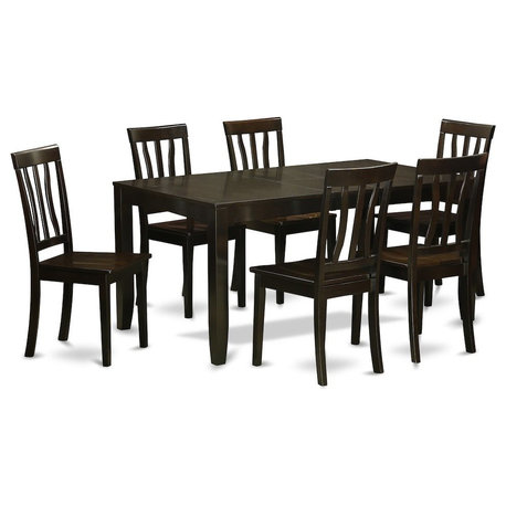 7-Piece Dining Room Set, Table With Leaf and 6 Kitchen Chairs Without Cushion