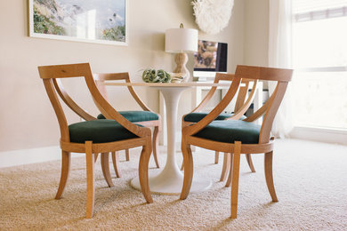 Mid-sized eclectic carpeted dining room photo in Other with beige walls