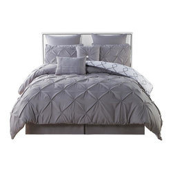 Esy Pintuck Reversible Grey 8-Piece Queen Comforter Set - Comforters And Comforter Sets