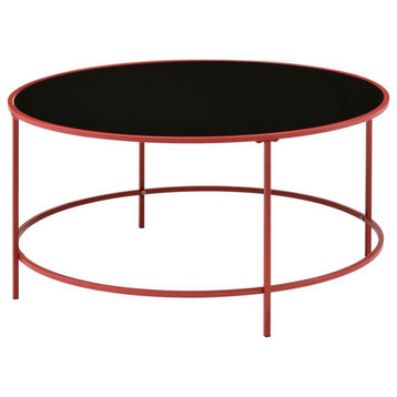 Furniture of America Rockbel Contemporary Glass Top Round Coffee Table in Red