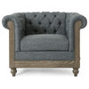 Alejandro Chesterfield Tufted Fabric Club Chair with Nailhead Trim, Charcoal and