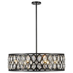 Z-Lite - Z-Lite 8 Light Chandelier, Matte Black, 6010-30MB - From the Dealey collection comes this elegant, wide eight-light chandelier. Featuring a dazzling ellipse-carved steel shade, which surrounds each of the eight candelabras, this chandelier lends a striking contrast with a blend of its dark matte black finish and glimmering clear crystal pendants. Cast a warm glow and illumination over a dining table or contemporary living room while adding a touch of glamour.