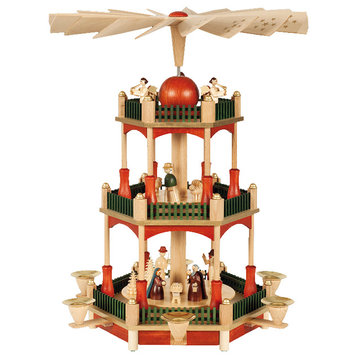 Richard Glaesser 3-Tier Pyramid With Nativity Scene- Stained Finish