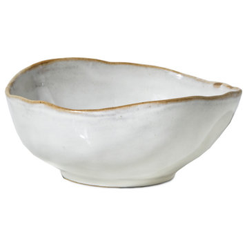 Large Free-Form Edge Glazed Ceramic Bowl, 6" Long, Set Of 4