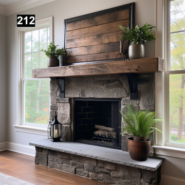 Reclaimed Wood Beam Fireplace Mantel with Iron Corbels